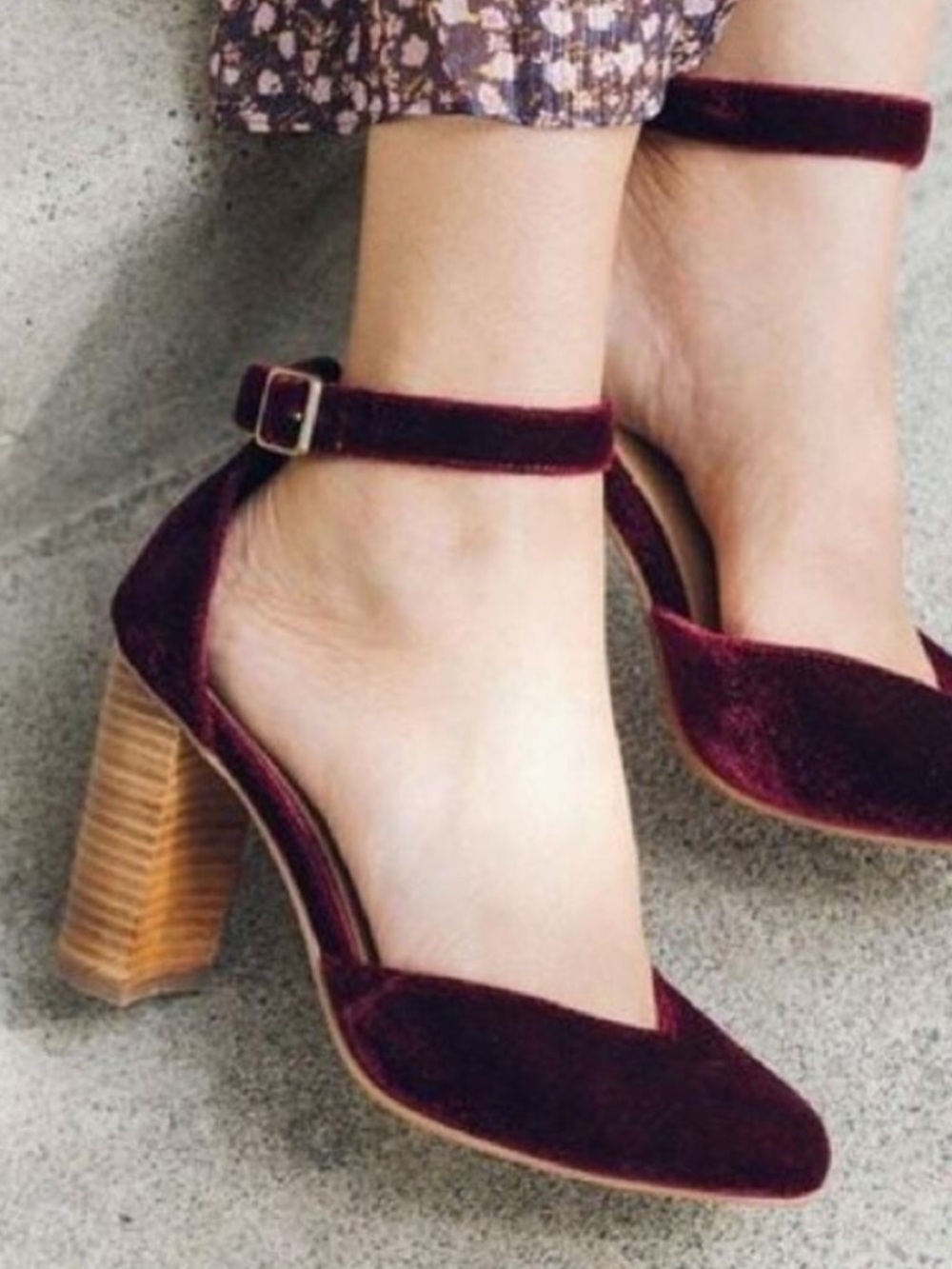 Soludos Collette Heel Stacked Heel Maroon Velvet 9